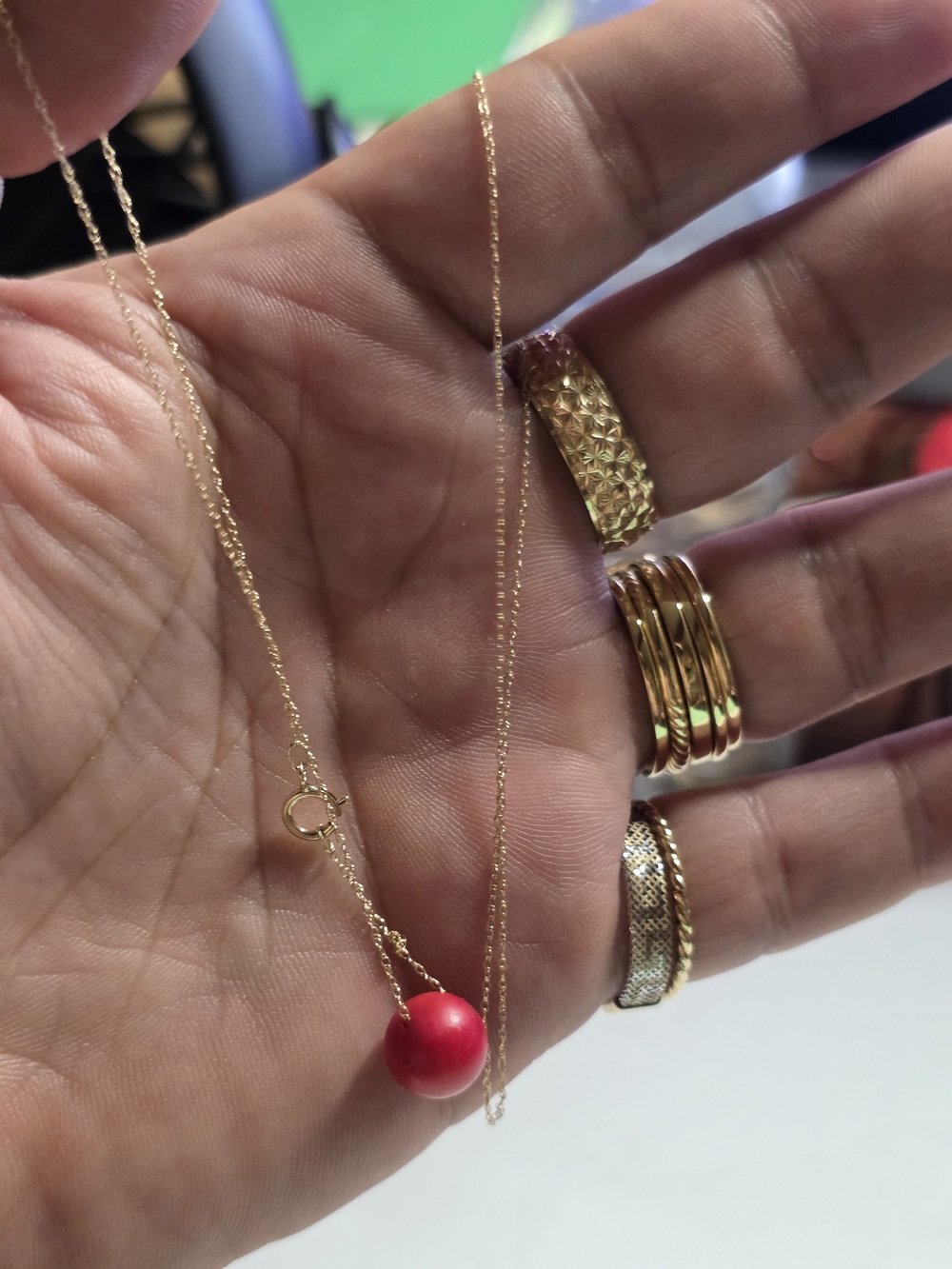 Beautiful 14k Gold Chain Necklace with Red Bead Pendant